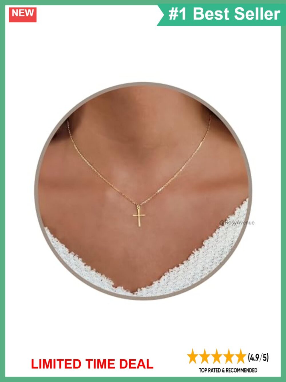 Dainty Gold Plated Stainless Steel Cross Pendant Necklace 16in